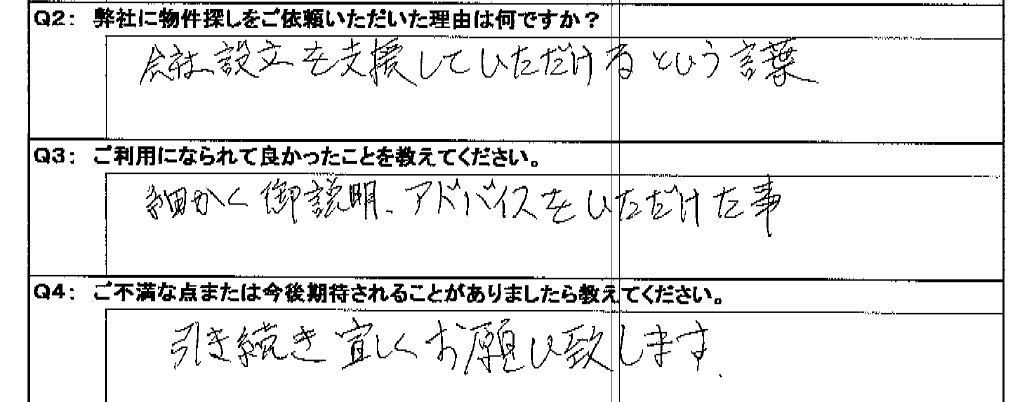 実績とお客様の声（起業･開業時の事務所仲介）